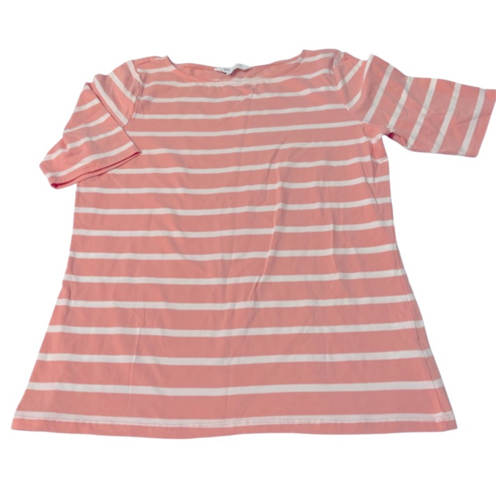 Chadwicks Coral Pink and White Striped Short Sleeve Tee